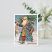サンタクロースがクリスマスツリーを持って来る，ヴィンテージ ポストカード (スタンド正面)