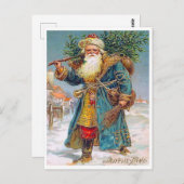 サンタクロースがクリスマスツリーを持って来る，ヴィンテージ ポストカード (正面/裏面)