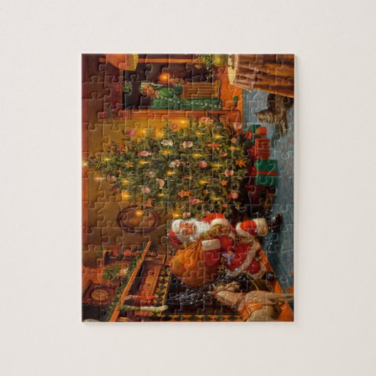 サンタクロースがクリスマスプレゼントを届けるジグソーパズル ジグソーパズル (縦)