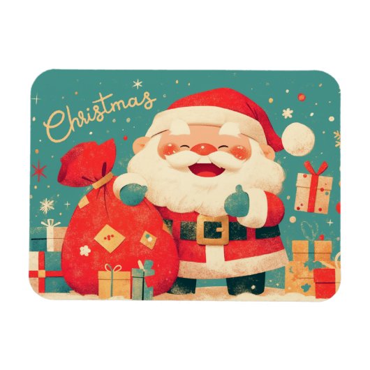 サンタクロースがクリスマスプレゼントを準備中 マグネット (横)