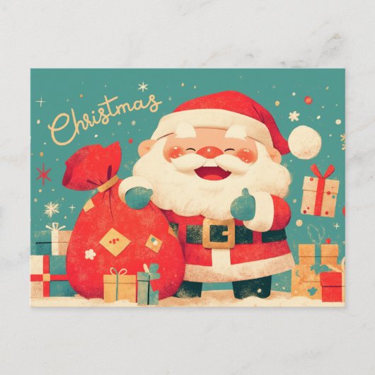 サンタクロースがクリスマスプレゼントを用意 シーズンポストカード (正面)