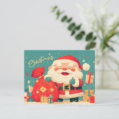 サンタクロースがクリスマスプレゼントを用意 シーズンポストカード (スタンド正面)
