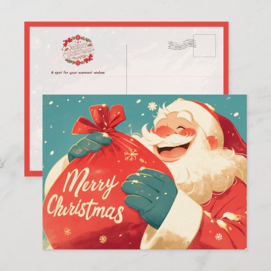 サンタクロースがクリスマスプレゼントを用意 ポストカード (正面/裏面)