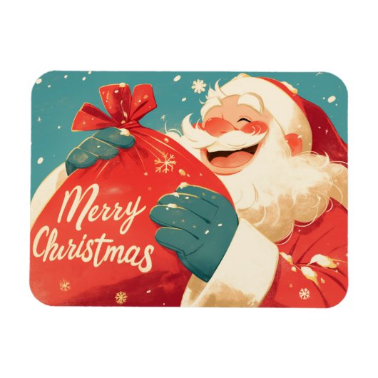 サンタクロースがクリスマスプレゼントを用意 マグネット (横)
