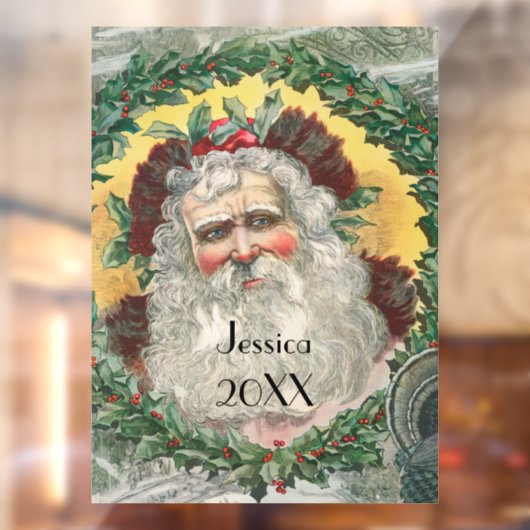 サンタクロースがクリスマスリース ウィンドウサイン (シート2)