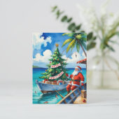 サンタクロースがクリスマス休暇に釣りを楽しむ シーズンポストカード (スタンド正面)