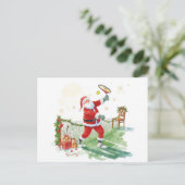 サンタクロースがクリスマス休暇中にテニスをしている シーズンポストカード (スタンド正面)