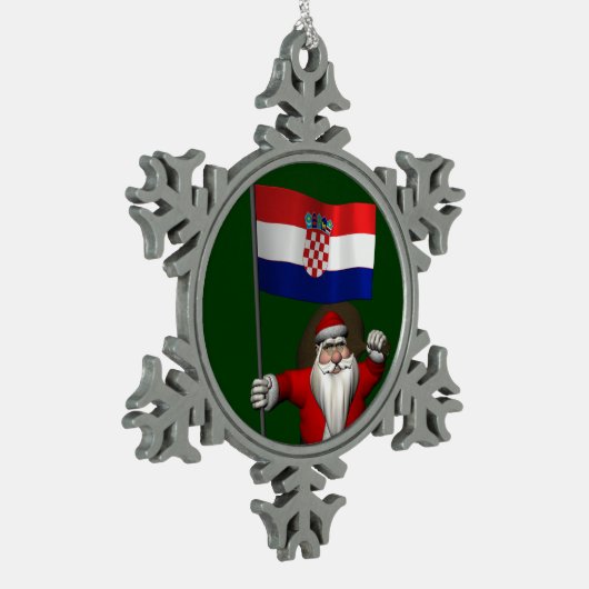 サンタクロースがクロアチアを訪問 スノーフレークピューターオーナメント (左)