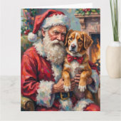 サンタクロースがグレートスイスマウンテンドッグを抱えるアート作品 カード (正面)