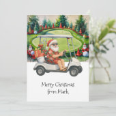サンタクロースがゴルフカートに乗ってクリスマス ホリデー シーズンカード (スタンド正面)