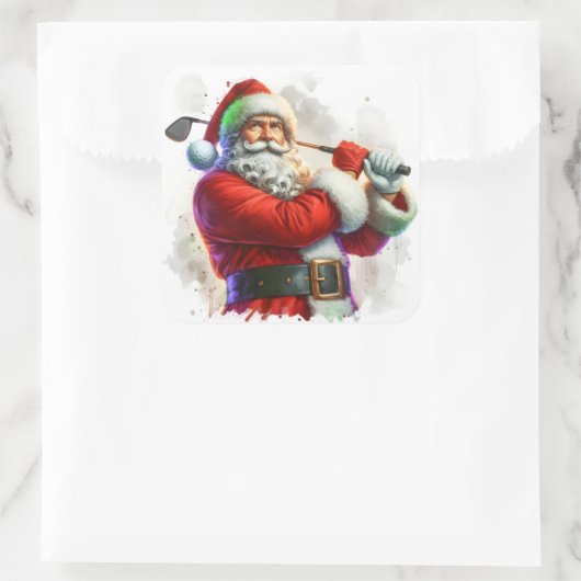 サンタクロースがゴルフクラブをスイングしてフェスティバルの服装 スクエアシール (バッグ)