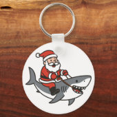 サンタクロースがサメに乗ってるかわいいクリスマスデザイン キーホルダー (裏面)