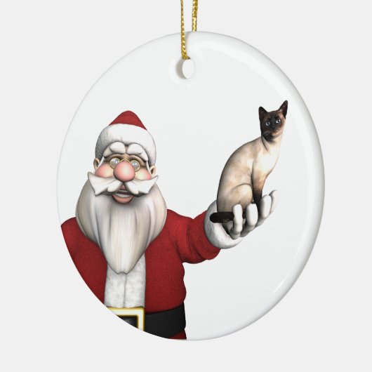 サンタクロースがシャム猫を連れてくる セラミックオーナメント (左)
