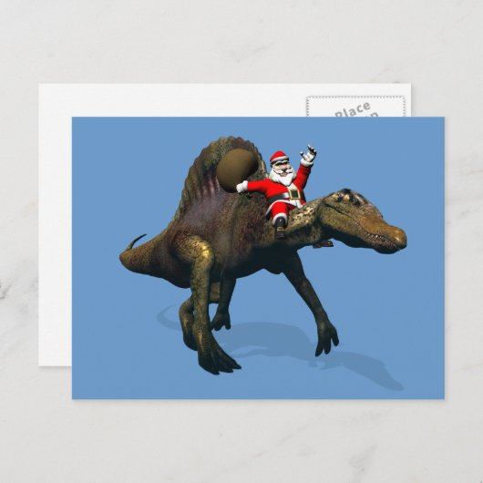 サンタクロースがスピノサウルスに乗り込む シーズンポストカード (正面/裏面)