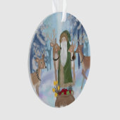 サンタクロースがトナカイを訪れる オーナメント (正面)