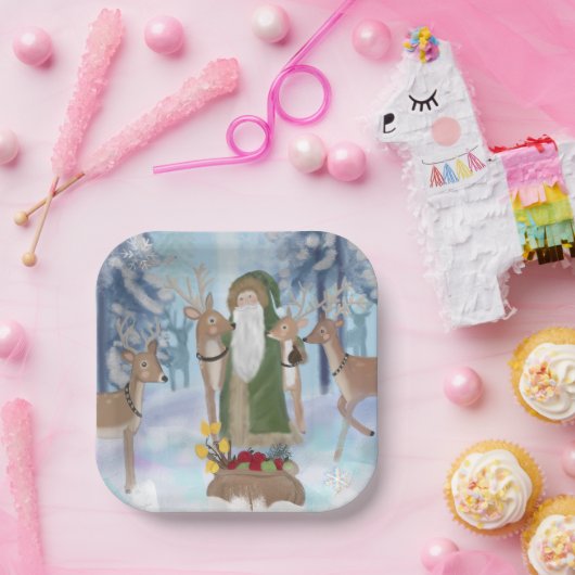 サンタクロースがトナカイを訪れる ペーパープレート (パーティー)