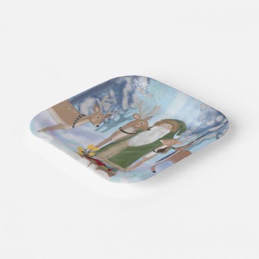 サンタクロースがトナカイを訪れる ペーパープレート (傾斜あり)