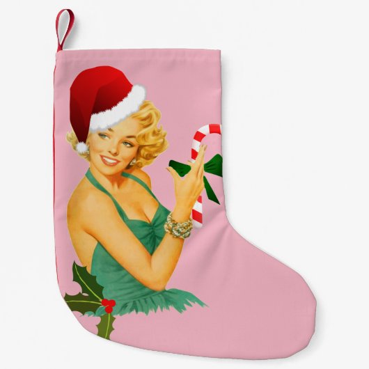 サンタクロースがピンと留まる スモールクリスマスストッキング (正面)