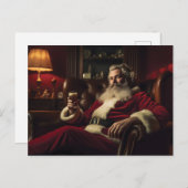 サンタクロースがフェスティバル飲料を楽しむ シーズンポストカード (正面/裏面)