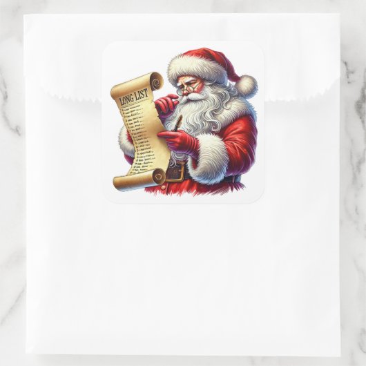サンタクロースがプレゼントの長いリストをチェック スクエアシール (バッグ)