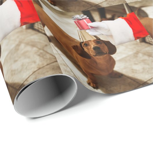 サンタクロースがプレゼントを手に個人的な写真 ラッピングペーパー (ロールコーナー)