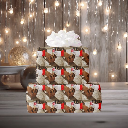 サンタクロースがプレゼントを手に個人的な写真 ラッピングペーパー