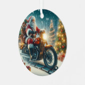 サンタクロースがホンダオートバイスラップに乗り込む メタルオーナメント (正面左)