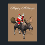 サンタクロースがムースに乗り込む シーズンポストカード<br><div class="desc">ラブリーエルクは父のクリスマスの輸送クリスマス夕べハッピーホリデイズシーズンの挨拶</div>