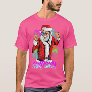 サンタクロースがメガネをかけて踊るクリスマス Tシャツ