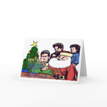 サンタクロースがメノーラーに火を灯す - クリスマス ハヌカー