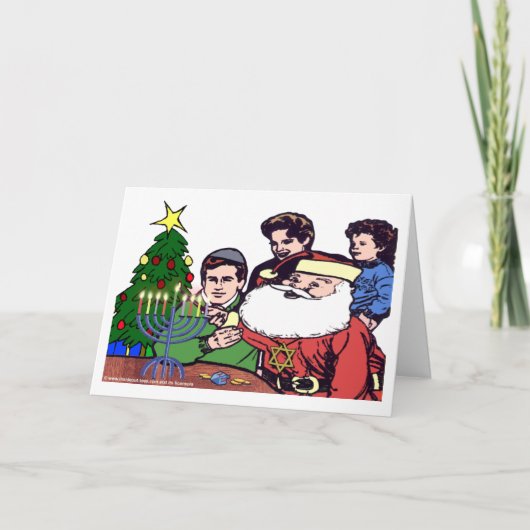 サンタクロースがメノーラーに火を灯す - クリスマス ハヌカー (正面)