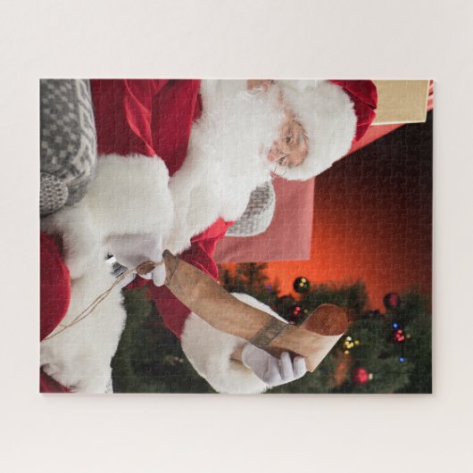 サンタクロースがリストパズルをチェック ジグソーパズル (横)
