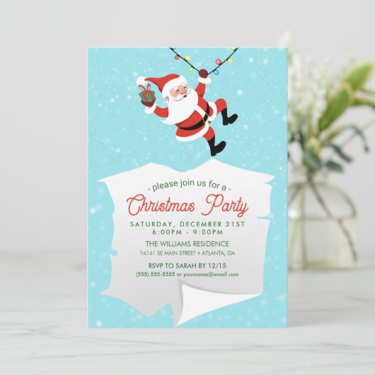 サンタクロースがロープの列に揺れクリスマス 招待状 (スタンド正面)