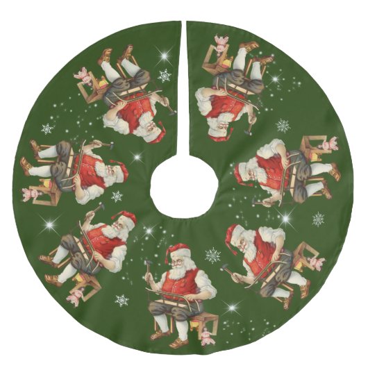 サンタクロースがワークショップで雪片をかき混ぜる ブラッシュドポリエステルツリースカート (正面)