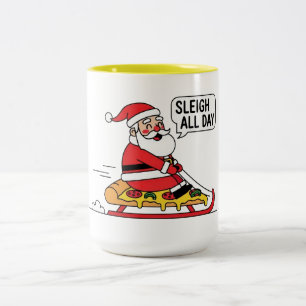 サンタクロースが一日中ソリに乗るクリスマス ツートーンマグカップ