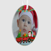 サンタクロースが列車の中でプレゼントとクリスマスツリーを オーナメント (正面)