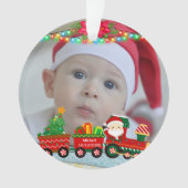 サンタクロースが列車の中でプレゼントとクリスマスツリーを オーナメント (正面)