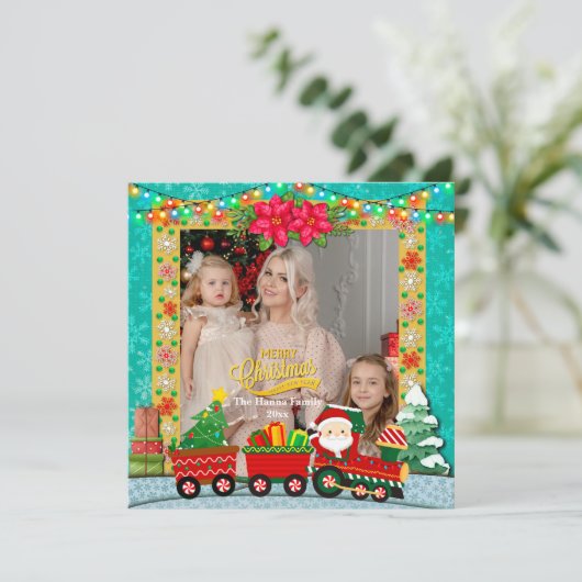 サンタクロースが列車の中でプレゼントとクリスマスツリーを シーズンカード (スタンド正面)