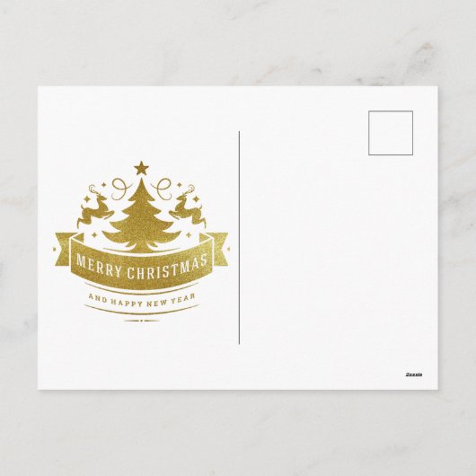 サンタクロースが列車の中でプレゼントとクリスマスツリーを シーズンポストカード (裏面)