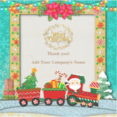 サンタクロースが列車の中でプレゼントとクリスマスツリーを シール (正面)