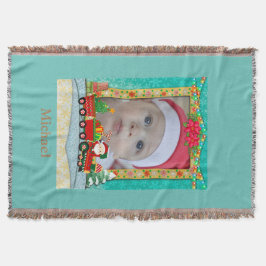 サンタクロースが列車の中でプレゼントとクリスマスツリーを スローブランケット