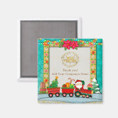 サンタクロースが列車の中でプレゼントとクリスマスツリーを マグネット (正面/裏面)