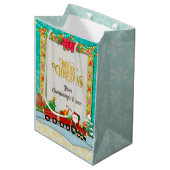 サンタクロースが列車の中でプレゼントとクリスマスツリーを ミディアムペーパーバッグ (正面アングル)