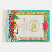 サンタクロースが列車の中でプレゼントとクリスマスツリーを ラッピングペーパーシート (正面)