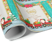 サンタクロースが列車の中でプレゼントとクリスマスツリーを ラッピングペーパー (ロールコーナー)