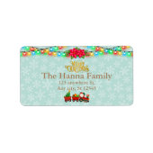 サンタクロースが列車の中でプレゼントとクリスマスツリーを ラベル (正面)