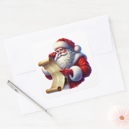 サンタクロースが子どもたちの願いを聞く スクエアシール (封筒)