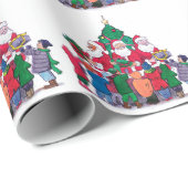 サンタクロースが子供たちにプレゼントを渡す ラッピングペーパー (ロールコーナー)