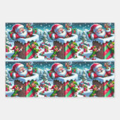 サンタクロースが小妖精や小人と煙突に詰まよくはしゃぐった ラッピングペーパーシート (正面2)