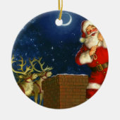 サンタクロースが屋根の上に セラミックオーナメント (正面)